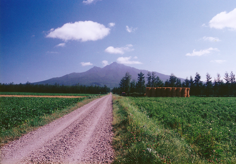 いかにも北海道！といった感じの一本の長い未舗装の道。斜里岳へと続く。